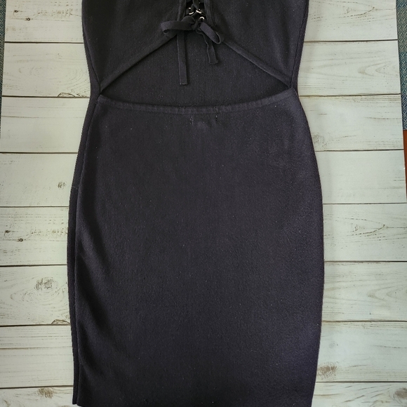 Debu Bodycon Stretch Knit Sleeveless Dress Size S Black Lace Up & Cut Out Back - Picture 4 of 9